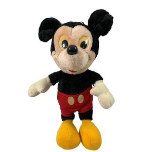 Vintage Disney Mickey Mouse Stuffed‎ Animal Toy Plush Plastic Eyes & Nose